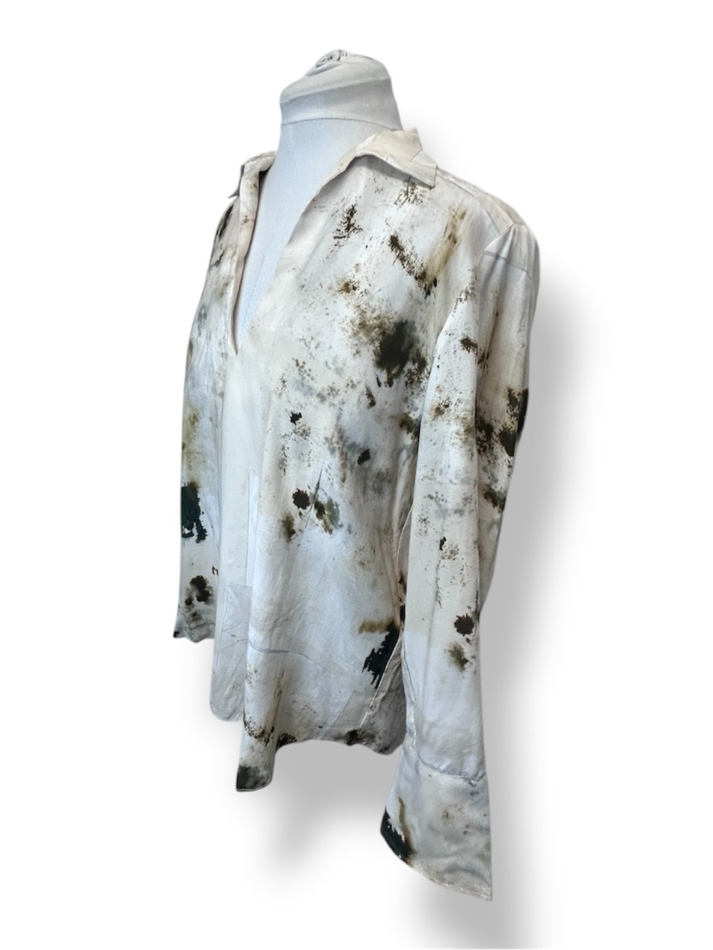 Zara Women’s Long Sleeve Plunge-Neck Pullover Blouse Artsy Cream/Olive/Brown M - Picture 3 of 12